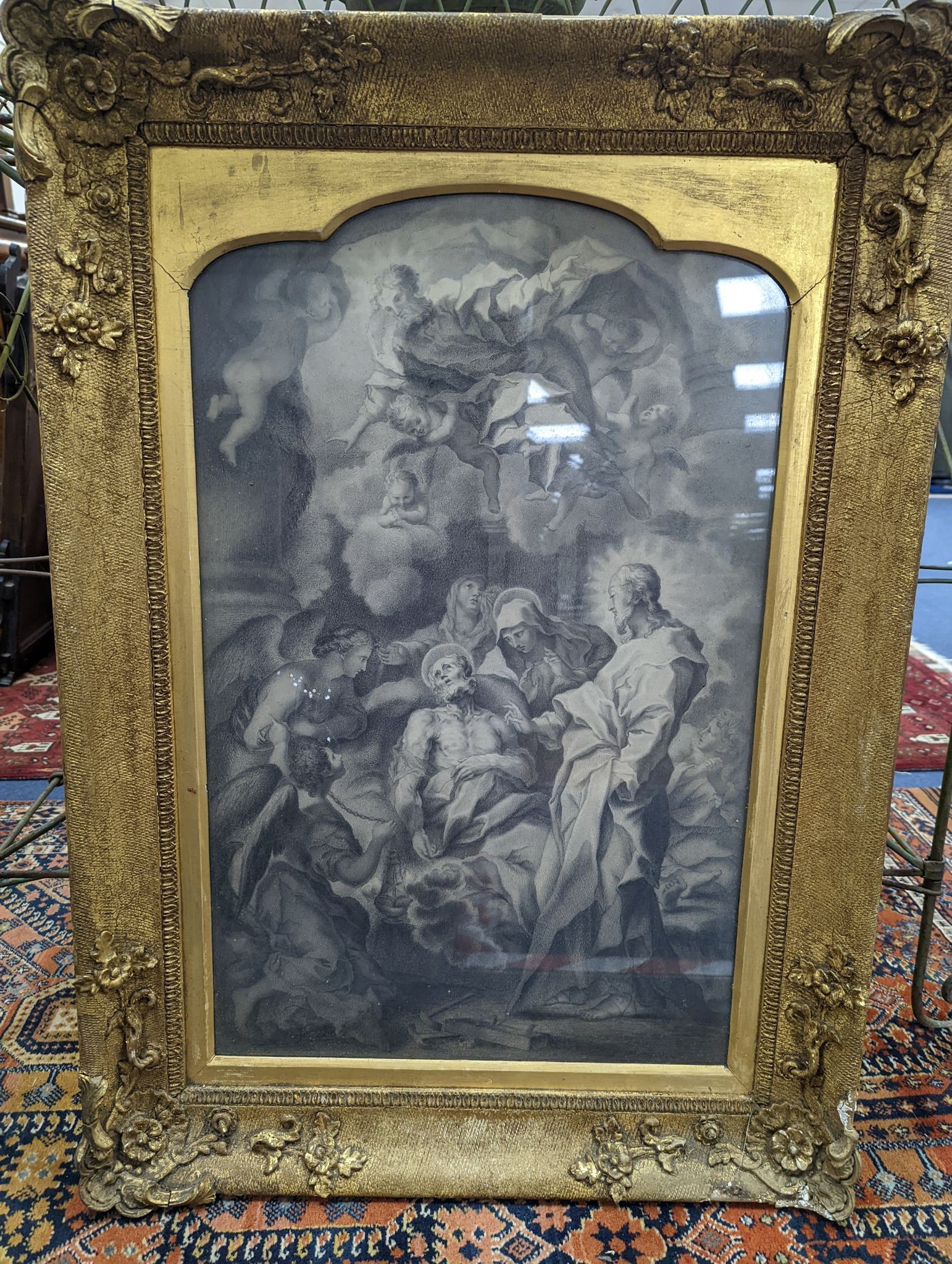19th century English School, pencil on paper, 'The Death of Joseph', 65 x 41cm